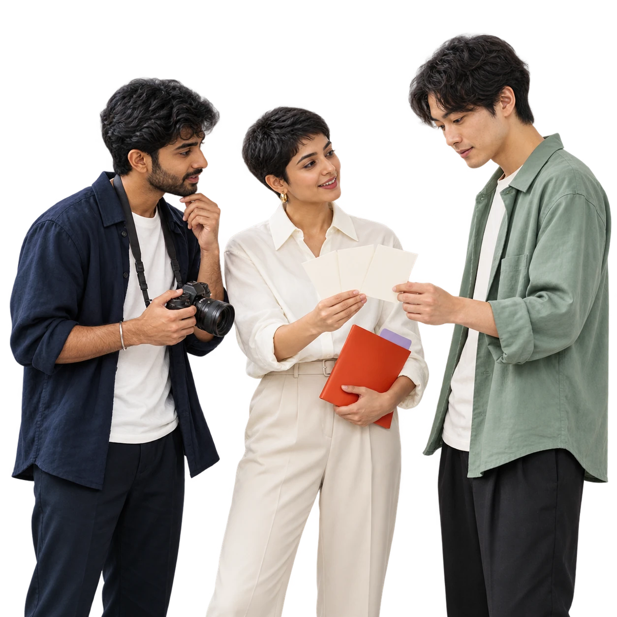 A client strategist, producer and content creator agreeing a campaign handover.