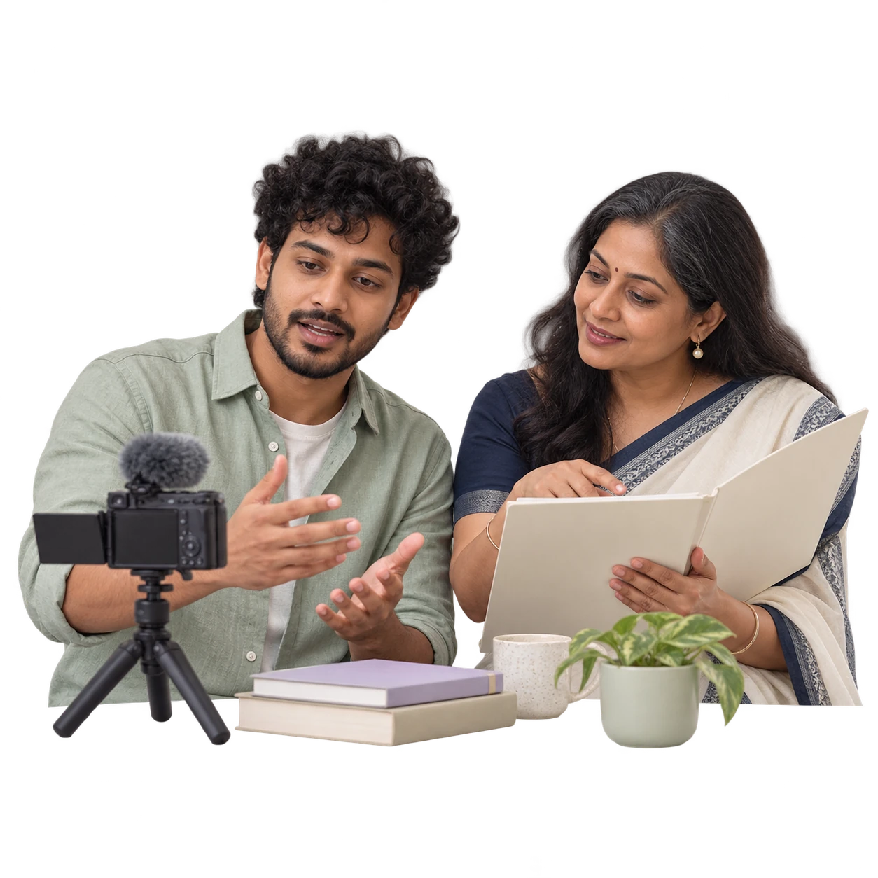 A regional creator recording an information explainer with an educator.