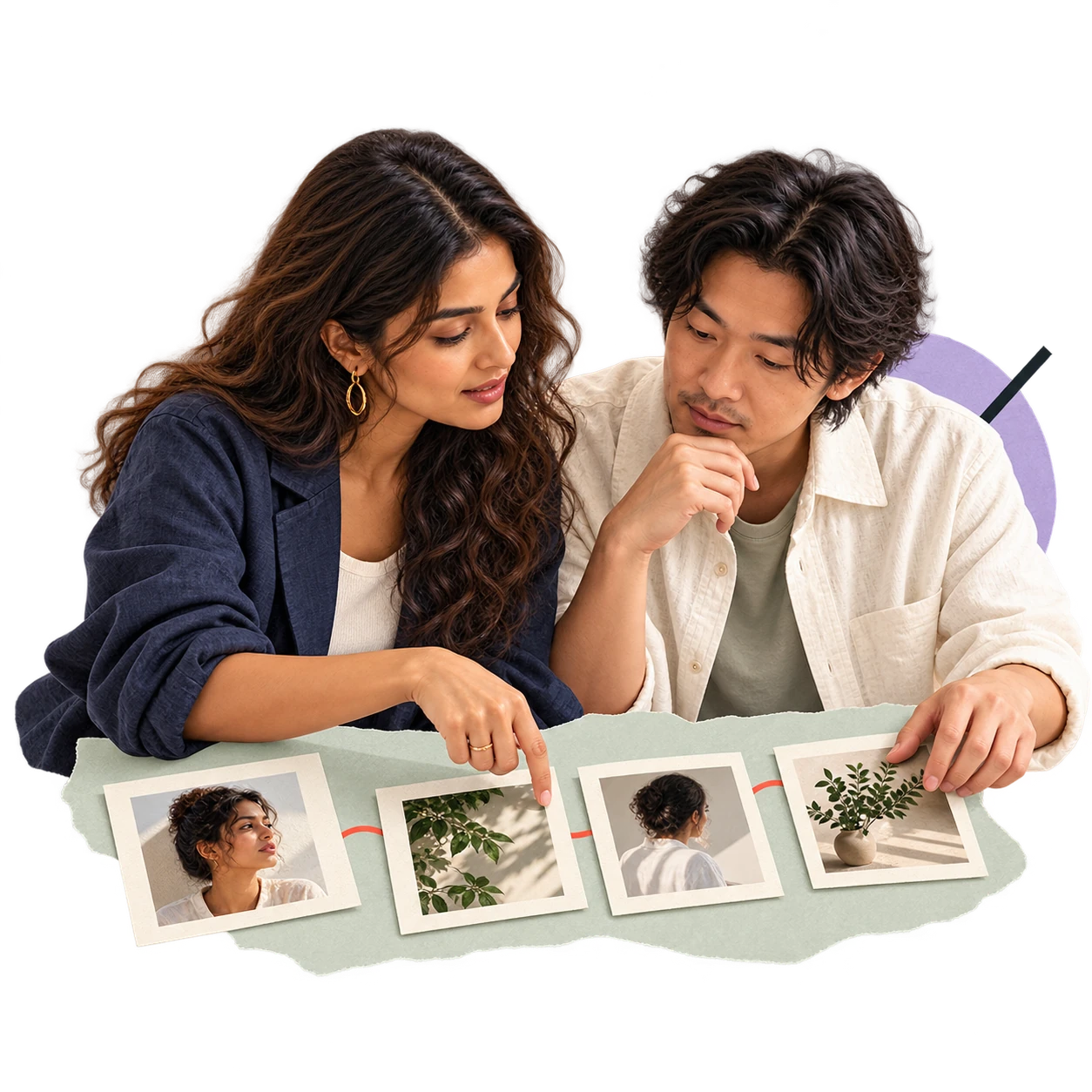 A creative lead and producer arranging a four-part creator storyboard.
