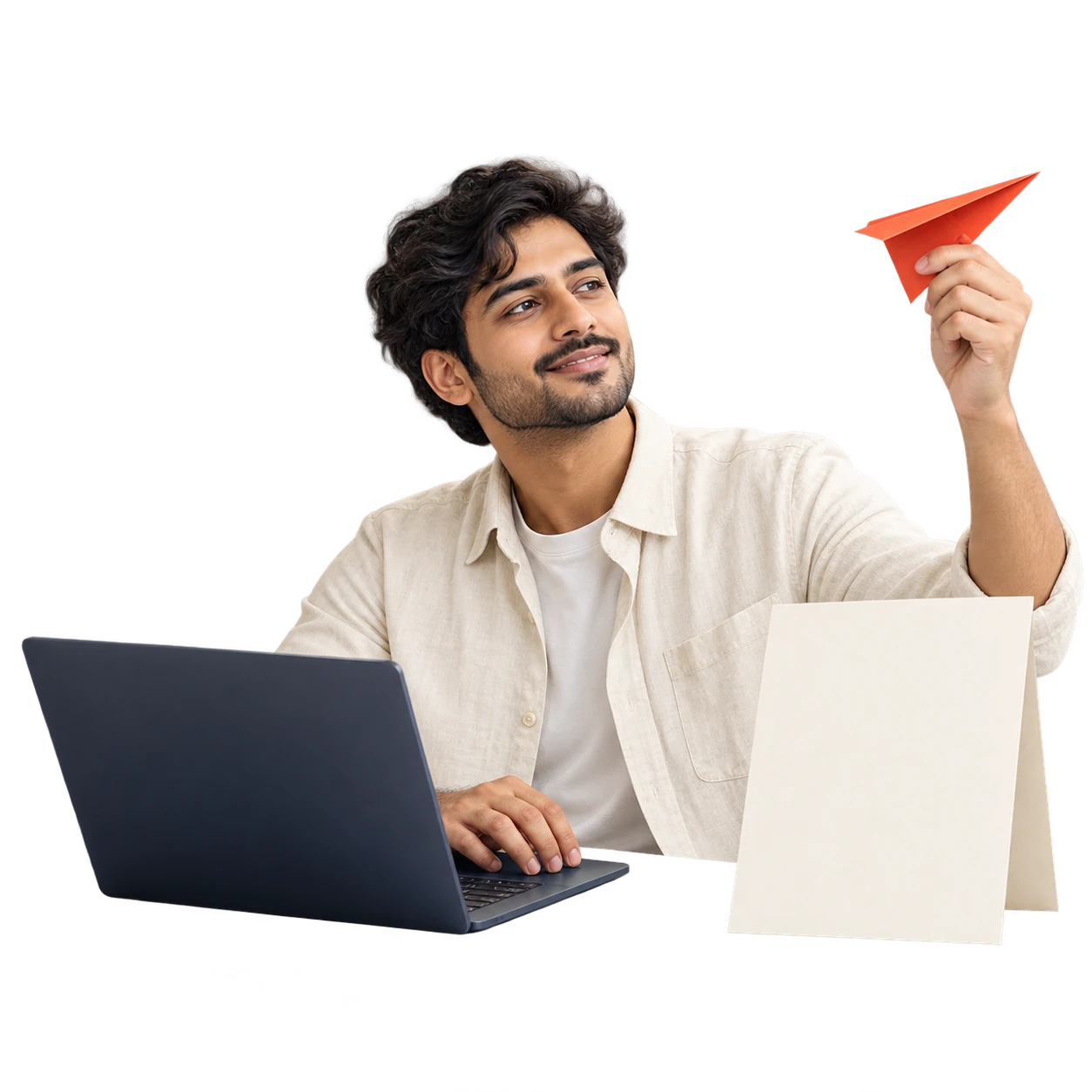 A campaign owner preparing an opportunity beside a laptop and blank brief.